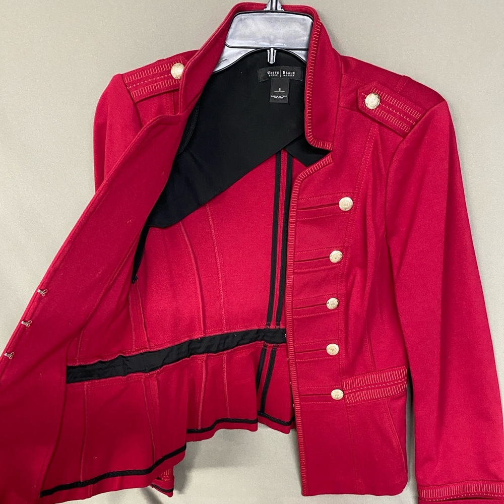 White House Black Market Women's Deep Red Military Style Tailored Blazer Size 6 - Picture 8 of 11